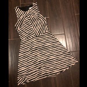 Black and Cream Geometric Skater Dress